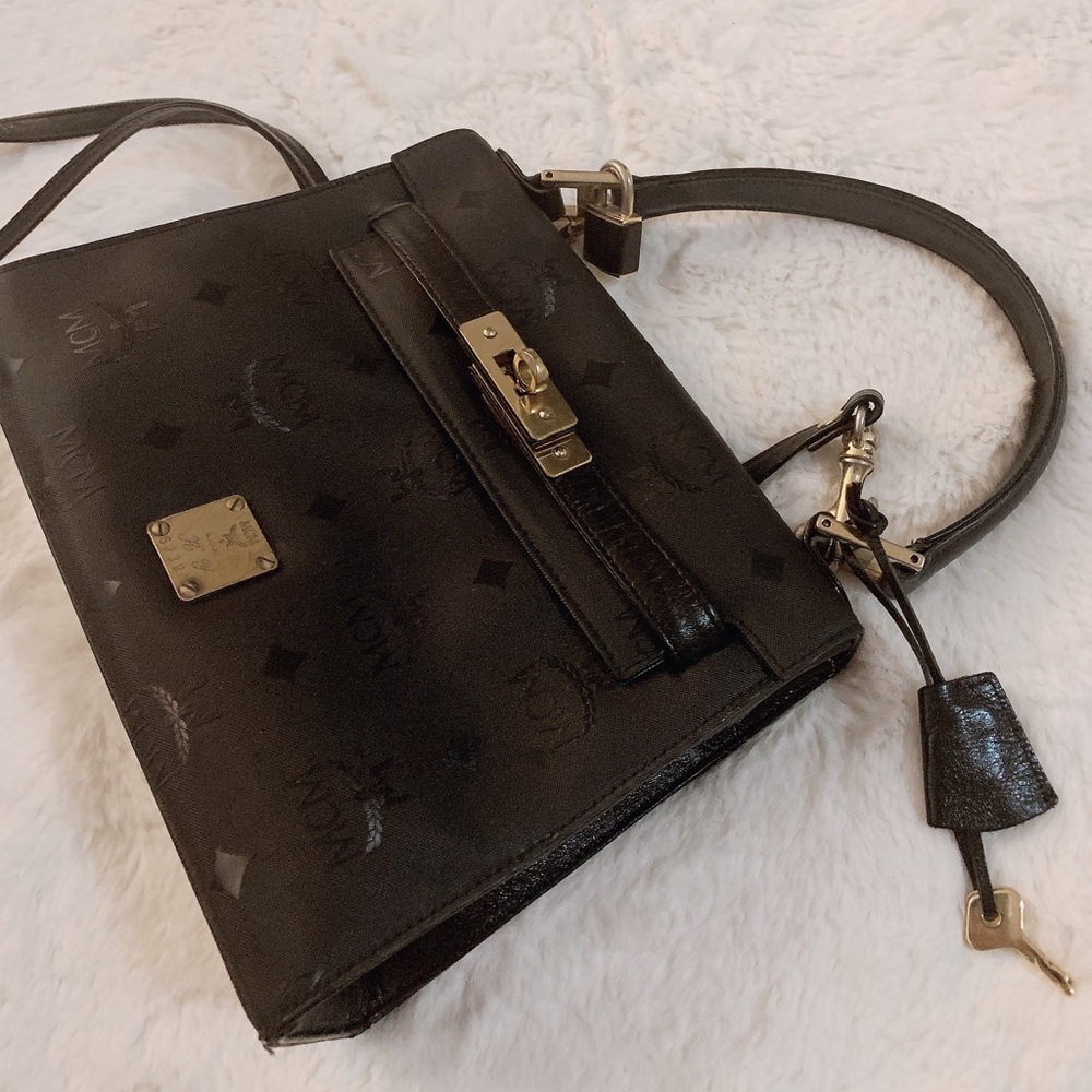 MCM Satchel Purse Black Cross Body Bag